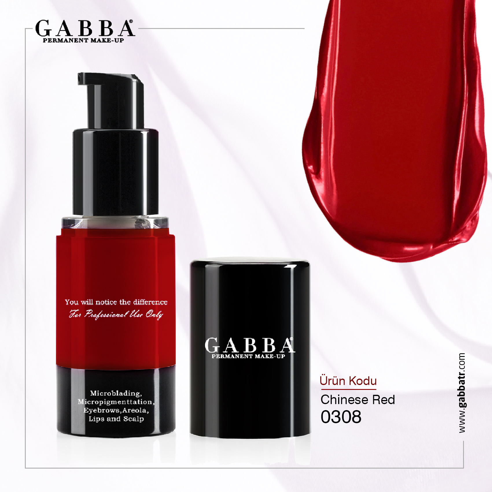 308-Chinese Red GABBA PERMANENT MAKE-UP-Kalıcı Makyaj Pigmenti 15 ml